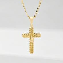 1pc Classic European Style Copper Jesus Cross Pendant Necklace, Limited Edition "Light Of Protection", Suitable As Gift For Christmas, Thanksgiving, Halloween, Mother's Day, Valentine's Day, Friends, Believers, First Holy Communion, Daily Wear And Prayer - Yellow Gold - View 8