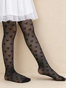 2 Cặp quần tất lưới Jacquard họa tiết trái tim cho bé gái, phù hợp cho mùa xuân/hè - Nhiều màu - Xem 4