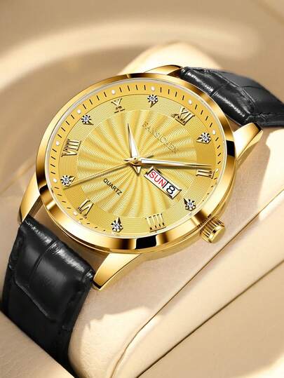 FANSICHEN Men's Waterproof Luminous Leather Watch | Crystal Dial Casual Quartz Wristwatch - Ideal Gift For Men Daily Wear