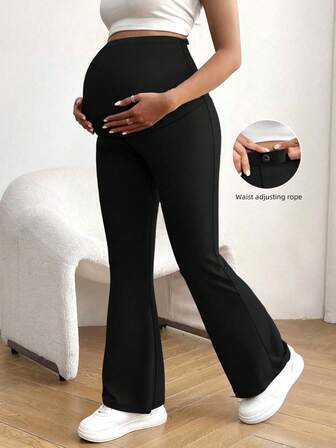 Pantalones de maternidad de talla grande para otoño/invierno, pantalones acampanados de maternidad casuales con cintura elástica súper alta, cintura ajustable, leggings de yoga suaves y cómodos