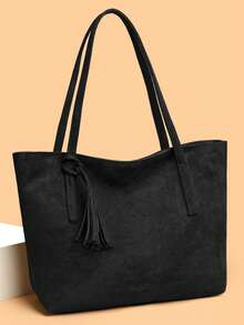 Túi xách đeo vai cỡ lớn bằng da lộn tua rua thời trang, phù hợp cho mua sắm, hẹn hò, dự tiệc và đi làm. - màu đen - Xem 12