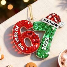 3D Effect Flat 67 Six Seven 2025 Slang Christmas - Personalized Acrylic Ornament - Funny Christmas Gift For Teen, Grandkid, Gen Alpha, Funny 67 Christmas Ornamen. - C-67 Yellow Rope Ornament - View 9