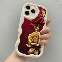1PC Phone Case ,  Red Rose Gold Leaf Pattern , Stylish Phone Case, Phone Decoration, All-around Lens Protection, Creative Small Gift, Funny Gift for Boys and Girls - ホワイト - チェックする 4