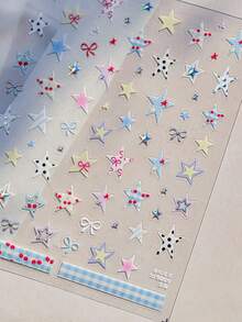 1片5D金属美甲贴纸，简约水钻美甲贴纸，奢华网格星形图案美甲贴纸，女孩美甲的理想之选 - 彩色 - 查看 8