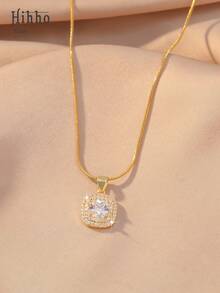 Hihho 1 chiếc dây chuyền mặt dây hình vuông hai lớp, phong cách tối giản sang trọng với chất lượng cao cấp và vẻ thanh lịch tinh tế. Chi tiết dây xích hình vuông kiểu xương rắn thể hiện bản chất "đơn giản và hào phóng" của phong cách tối giản sang trọng, phù hợp cho công sở, các sự kiện buổi tối nhẹ nhàng và nhiều dịp khác. - Mặt dây chuyền hình vuông - Xem 4