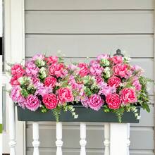 2/4 Bunches Outdoor Artificial Peony & Hydrangea Mixed Bouquet - Pink & Purple, Silk-Like Vibrant Petals, UV-Resistant, Non-Fading, Realistic Artificial Floral Decor, Suitable For Garden, Patio, Porch, Planters, And Window Boxes, Artificial Plants, Decorative Flowers, Valentine's Day Gift - Multicolor - View 6