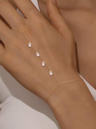 EleRunis 1PC 925 Sterling Silver Dainty Devil's Eye Ring Bracelet Hand Chain For Women Dainty Cubic Zirconia Bracelet And Ring Chain Body Jewelry Daily Wear Wedding Party Engagement Anniversary Valentine's Day