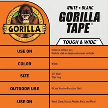 Gorilla Tape Tough and Wide cinta blanca 2.9 x 25 yardas paquete de 1 Resistente y resistente a la intemperie para interiores o exteriores - Blanco - Ver 3