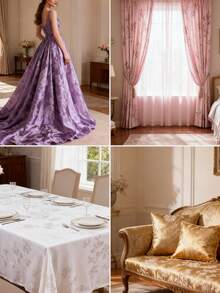 1 tấm vải satin jacquard họa tiết hoa sen, vải may váy thủ công. - Nhiều màu - Xem 5