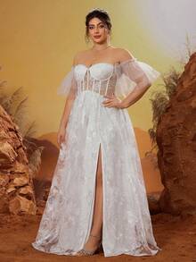 Magiacy 高端晚礼服，单肩设计，饰有刺绣蕾丝边，前部和下摆均有开衩 - 白色 - 查看 4