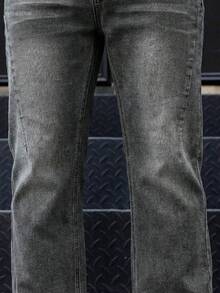 BAZR Men's Flared Jeans, Slim Fit Distressed Flare Leg Jeans, Y2K Stacked Jeans, Contrast Wash Embroidered Jeans, Suitable For All Seasons