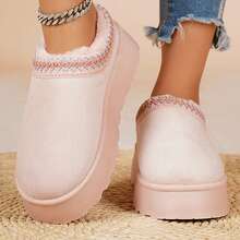 Fleece Lined Slippers For Womens Slip On Ankle Boots With Platform Sole Anti Slip Furry Shoes Indoor Outdoor House Fall Winter Cotton Fuzzy Slippers Snow Boots Bedroom Slippers - Hồng - Xem 4