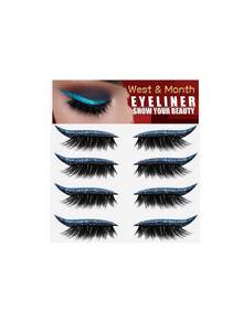 4 Pairs/Set Glitter Self-Adhesive Eyeliner & Eyeshadow False Eyelashes, Waterproof, Self-Adhesive, No Makeup Removal Required, Suitable For Parties, Cosplay, Christmas Parties Eye Makeup False Eyelashes - Multicolor - View 13