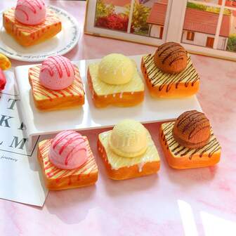 1 pieza Modelo realista de pan, helado y tostada de rebote lento y suave, muestra comercial, material de PU