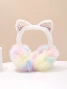 1个可爱耳罩，带毛绒耳罩和闪亮装饰 - 柔软舒适的冬季女童头饰，颜色随机（粉色和粉彩色系），秋冬季完美之选 - 彩色 - 查看 7