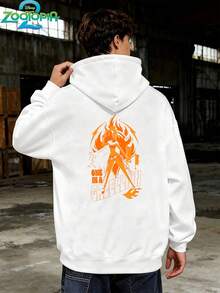 Disney Zootopia Series Stylish Stitch Print Hoodie, Men's Loose Long Sleeve Drawstring Hoodie, Print Autumn/Winter Hoodie (Men's Pullover Hoodie, Black Hoodie, White Hoodie, Winter Hoodie, Gray Hoodie, Men's Winter Hoodie, Plus Size Hoodie) - White - View 2