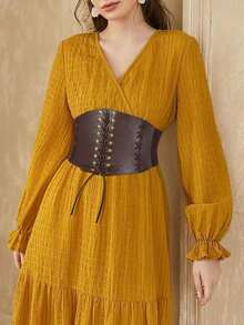 1 Piece Ladies Coffee Color Casual Retro Lace-Up Belt For Halloween Renaissance Outfit - Coffee Brown - View 3