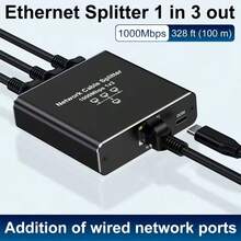 Divisor de red de 4 puertos RJ45 de 1000 Mbps - Extensor de red confiable, compatible con cables Ethernet 5/5e/6/7/8, conecta 4 dispositivos simultáneamente, adaptador de 1 a 3, adecuado para computadoras de red de campus, laptops, enrutadores y cajas decodificadoras de puertos de banda ancha - Negro - Ver 7