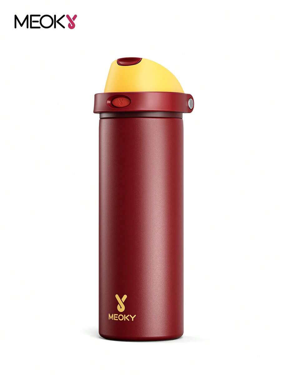 Meoky 24oz Vacuum Insulated Water Bottle with 2-in-1 Straw and Spout Lid, Insulated Cup, Keep Cold 24H, Leak-Proof, Fits in Car Cup Holder, Stainless Steel Tumbler for Sports, Travel, and School - 紅棕色 - 查看 1