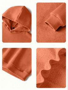 1件装男童休闲印花套头卫衣，保暖内衬，长袖，秋冬季 - 橘色 - 查看 3