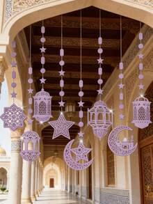 Star&Moon Hanging Decor, Six Pieces Set Star And Moon And Lantern Hanging Decor, Moon Hanging Decor, Dreamy Combination Of Moon And Stars, For Home Decor, Room Decor, And Wall Decor, Eid Al-Fitr Gift, Ramadan Home Decor, Ramadan Room Decor, Ramadan Gift, Ramadan Decorations, Ideal For Parties, Graduation Presents, Window Hanging. - Multicolor - View 10