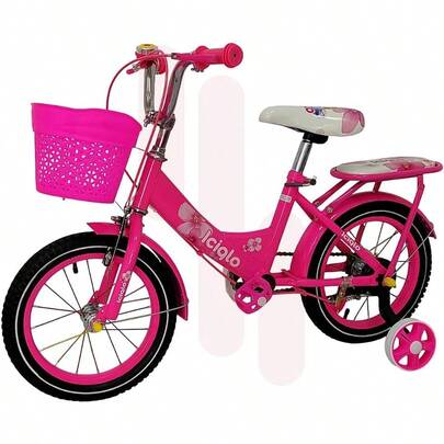 Bicicleta moderna infantil para niños rodada 14 con ruedas de entrenamiento, asiento trasero y canastilla, frenos V-Brake, rin de acero, asiento y manubrio ajustable