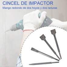 Kit de 4 brocas de cincel de vástago redondo y punta plana para martillo eléctrico, para estructuras de hormigón - Plateado - Ver 5