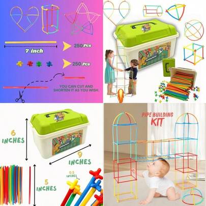 500 Pcs Fort Building Kit - 250 Sticks 250 Connectors Straw Constructor STEM Building Toys - Creative Indoor Buildable Kit For Kid - Outdoor Toys For Kid Ages 4-8 - DIY Interlocking ToysAn Excellent Tool For Introducing Space Science