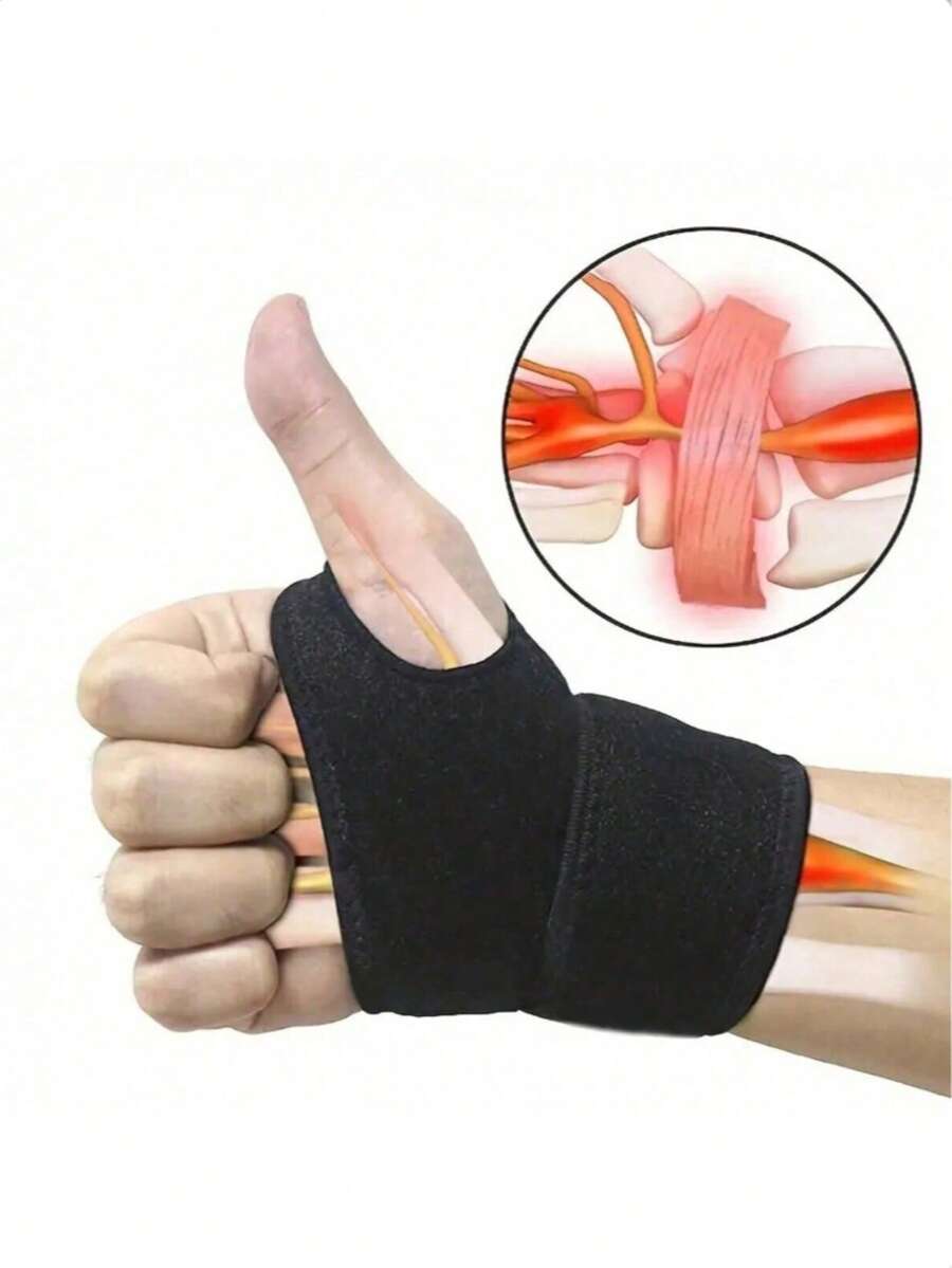1pc Adjustable Wrist Support Brace, Suitable For Carpal Tunnel Syndrome, Weightlifting, Sports And Daily Use, Comfortable Adjustable Wrist Strap, Fits Both Left And Right Hands - Black - View 1