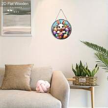 1pc 2D Flat Easter Spring Rabbit & Floral Wooden Porch Hanging Decor, Home Decoration, Garden Room Tree Ornament, Holiday Party Supplies, Pre-Drilled Holes As Shown