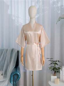 Customized Satin Bride Robe With Lace Trim, Customized Bride & Bridesmaid Wedding Robe, Personalized Satin Robe, Customized Bride Robe, Bridesmaid Robe, Wedding Party Robe, Lace Trim Robe, Customized Name Robe, Bride Robe Gift, Bridal Party Gift, Silky Loungewear, Bride Party Matching Silky Loungewear Gift - Multicolor - View 12