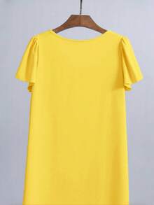 SuofeiMan Váy cổ chữ V thanh lịch mới, váy dài vừa vặn màu trơn đa năng, phù hợp mặc đi làm và thường ngày, mùa hè/thu - Màu vàng - Xem 6