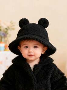 婴儿黑色连体渔夫帽，带卡通熊耳朵，婴幼儿男女童涤纶渔夫帽，冬季保暖毛绒渔夫帽，冬季礼物，婴儿派对装饰礼物，新年礼物 - 彩色 - 查看 9