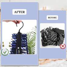 2pcs/1pc Black Foldable Multi-Layer Tie Rack - Durable Hanging Organizer For Tie Storage & Organization, Expandable Design For Scarves, Belts, Suspenders, Cravats, Bow Ties & Accessories, Space-Saving Closet Hanger For Bedroom Wardrobes, Dorm Rooms, Apartment Closets, Men's Grooming Areas & Laundry Rooms, Sturdy Non-Slip Hook Tie Holder For Tidy Closet Organization, Portable Collapsible Tie Storage Rack For Travel & Daily Use - Black - View 2