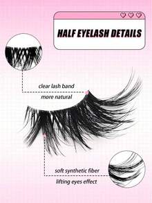 7 Pairs Natural Look Partial False Eyelashes, Transparent Lash Band, Suitable For Daily Use, Create Lightweight Fluffy Cat Eye Makeup, Natural Short Accent Lashes, Outer Corner Lashes, 3/4 Lashes, Reusable - 眼尾拉長款 - 查看 5