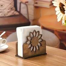 Wooden Sunflower Napkin Holder Decor, Suitable For Restaurant, Bar, Hotel, Home Kitchen Tabletop Decoration - Multicolor - View 1