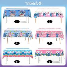1pc Authorized Disney Cute Stitch Themed Party Tablecloth, Boys Girls Birthday Party Disposable Tableware Set Decorations, Pink & Blue, Stitch Pattern Disposable Tablecloth, Party Decorations, Baby Shower Cake Table Decor