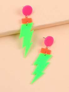 2pcs Fashionable Geometric Circle, Rectangle, Lightning Shaped Acrylic Long Earrings For Women - Geometric Lightning - View 4
