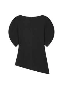 2026 春季新款女装时尚不对称泡泡袖短款修身圆领后拉链上衣，新款街头风黑色夏季上衣 - 黑色 - 查看 11