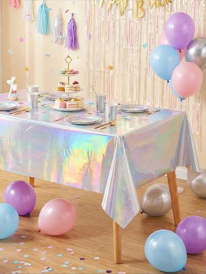 1/2pcs Iridescent Laser Plastic Tablecloth, Party Tablecloth, Disposable Tablecloth, Ramadan Tablecloth, 54 Inches X 72 Inches, Suitable For Birthday Party, Back To School Party, Ramadan, Wedding Decoration, Graduation Decoration, Outdoor Picnic