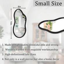 14"L X 8"W Irregular Wall Mirror With Wood Framed Small Asymmetrical Black Hanging Mirrors For Bedroom Living Room Bathroom Entryway Dressing Room Decorative - 深灰色 - 查看 2