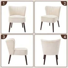 Juego de 2 Sillones Modernos de Terciopelo - Estilo Mid-Century con Patas Ajustables, Color Beige - Ideal para Sala, Dormitorio o Comedor - Beis - Ver 8