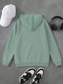 Adolescenti/Bambini: Felpa oversize, casual, versatile e ampia a maniche lunghe con stampe della scritta "Questo è il miglior fratello del mondo" e gesti del pollice in su su entrambi i lati. - Matcha verde - Visualizzare 8