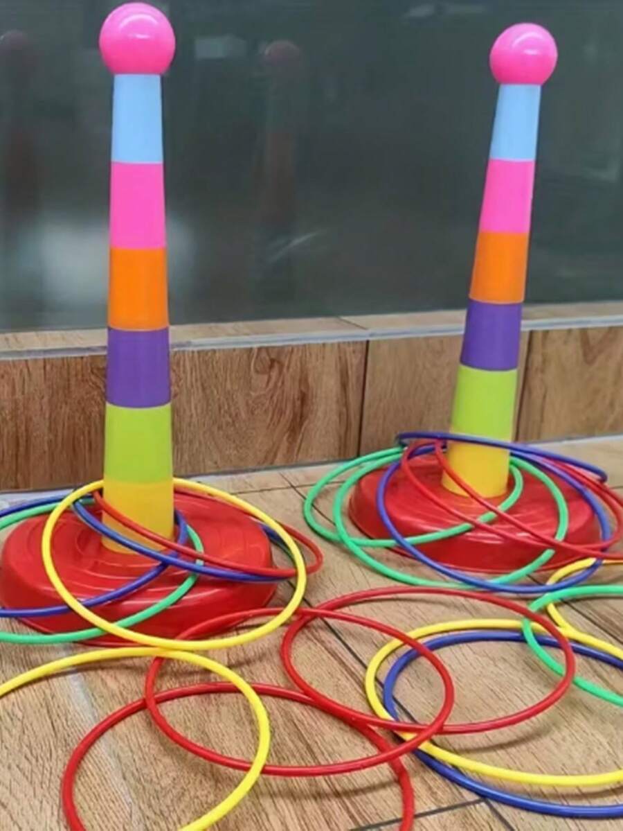 15/21pcs Rainbow Stacking Ring Toss Game, Parent-Child Interactive Throwing Tower Game, Leisure Throwing Game
