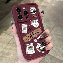 A Wine-Red High Bamboo Coffee Pattern Full-Coverage TPU Shockproof Phone Case, Compatible With Iphone 17, 16E, 16, 15, 14, 13, 12, 11 Mini Pro Max Air X XR XSMAX 8 7 Plus. It Features A Drop-Resistant Matte Back, Smartphone Protective Cover,Suitable For IPhone17 Air - 酒紅色 - 查看 7