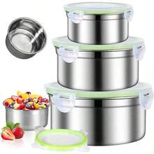 YQQ Contenedores para Alimentos Juego de Recipientes Hermeticos con Tapas Cierre Fácil Lonchera Fiambreras de Acero Inoxidable para Cocina Microondas Refrigerador Congelador Verde5735 - verde - Ver 1