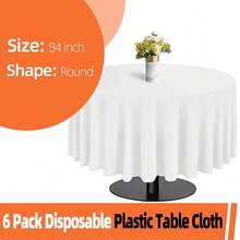 White 6 Pack Plastic Table Cloth 84\, Disposable Round Tablecloth Table Cover, Plastic Tablecloths For Parties,Round,White - 白色 - 查看 3