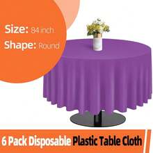 Purple 6 Pack Plastic Table Cloth 84\, Disposable Round Tablecloth Table Cover, Plastic Tablecloths For Parties,Round,Purple - 紫色 - 查看 3