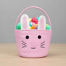 Cesta de conejito de Pascua para niños, cesta tejida de regalo con forma de huevo de Pascua para niñas y niños pequeños - Rosa - Ver 2