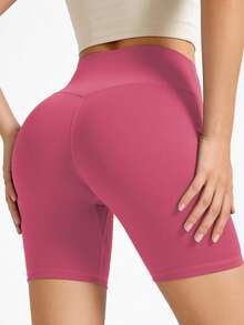 Soyun 女士中长款压缩短裤，柔软亲肤，适合春、夏、秋季户外瑜伽和运动。 - 玫紅色 - 查看 5